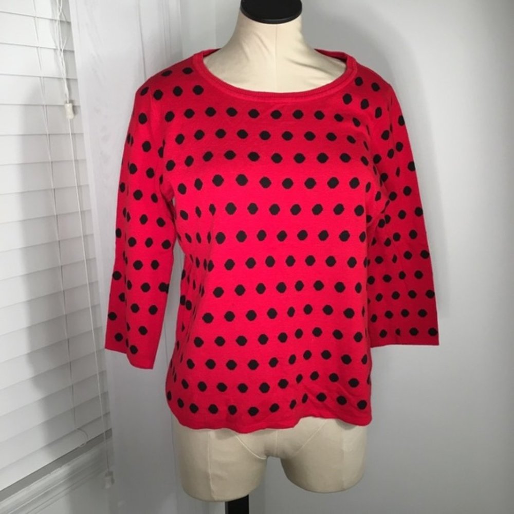 Red and black polka dot sweater. Like new! 100% cotton